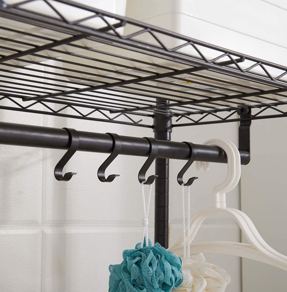 4-Tier Washing Machine Storage Rack with Hanging Rods and Hooks
