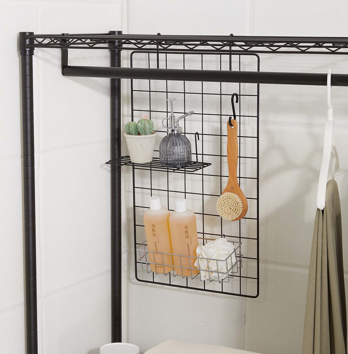 3-Tier Washing Machine Storage Rack with Hanging Rail and Hooks