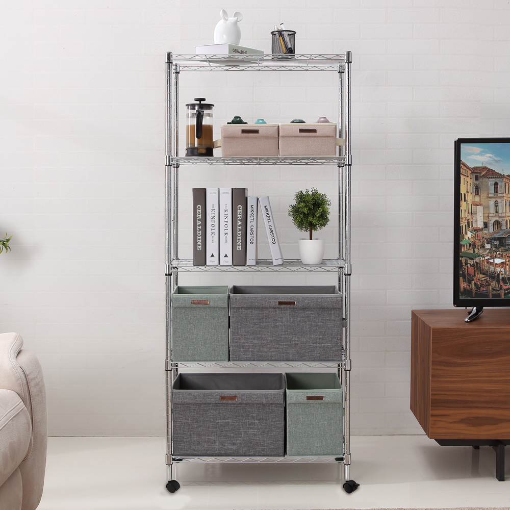 MZG Steel Storage Shelving 5-Tier with Wheels, Chrome