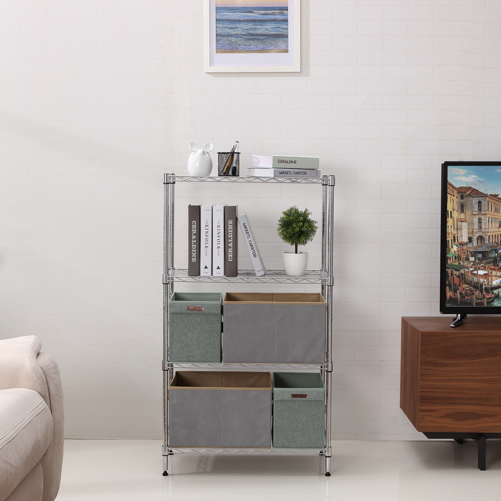 MZG Steel Storage Shelving 4-Tier Wide, Chrome