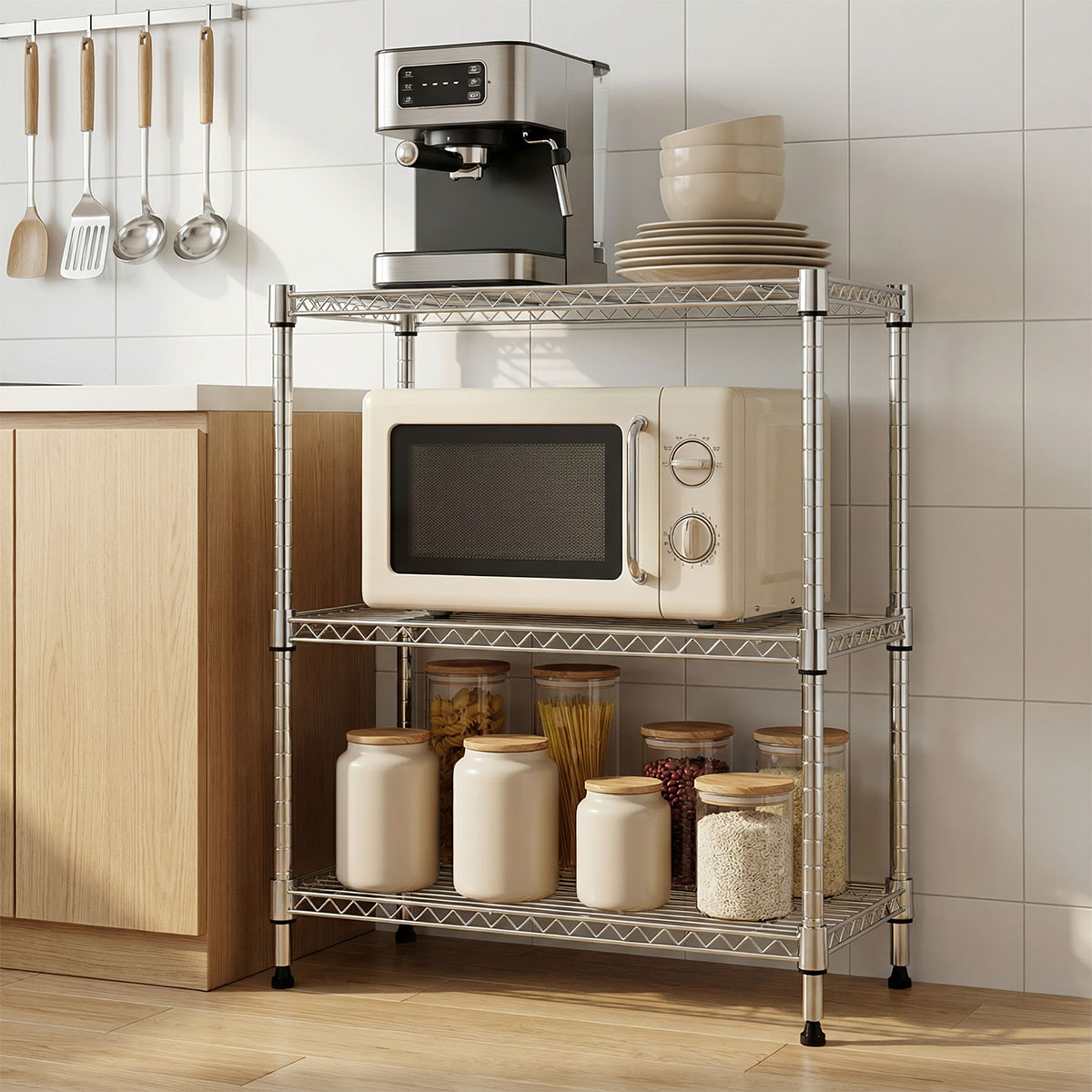 3-Tier Wire Shelving Unit, Chrome 13.8"D*29.5"W*35.5"H