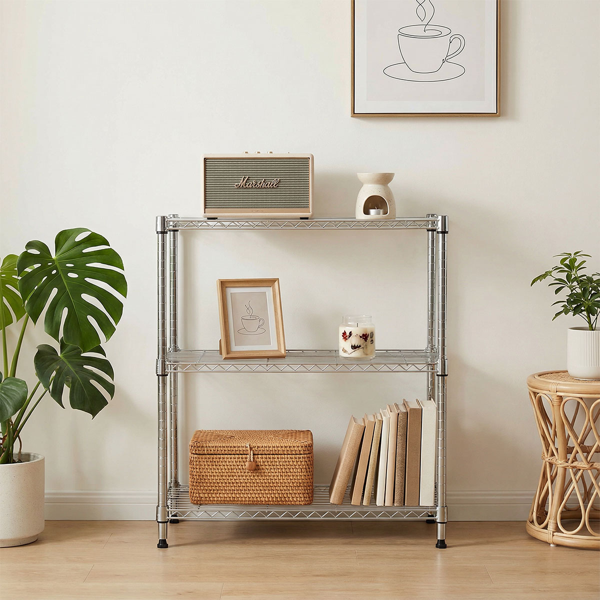 3-Tier Wire Shelving Unit, Chrome 13.8"D*29.5"W*35.5"H