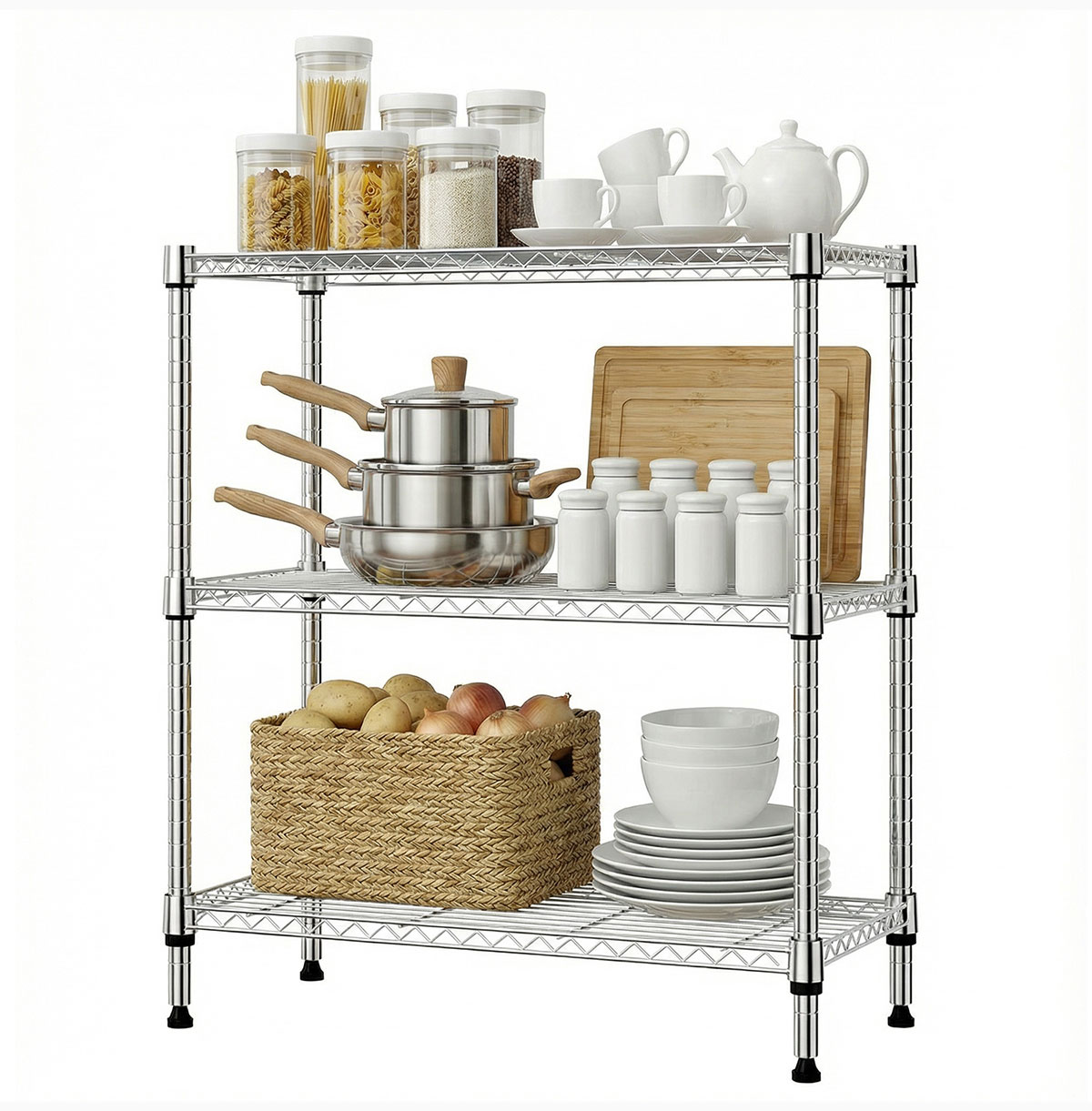 3-Tier Wire Shelving Unit, Chrome 13.8"D*29.5"W*35.5"H