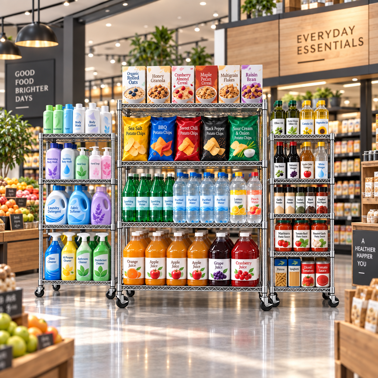 Retail Store Display Rolling Shelves Rack