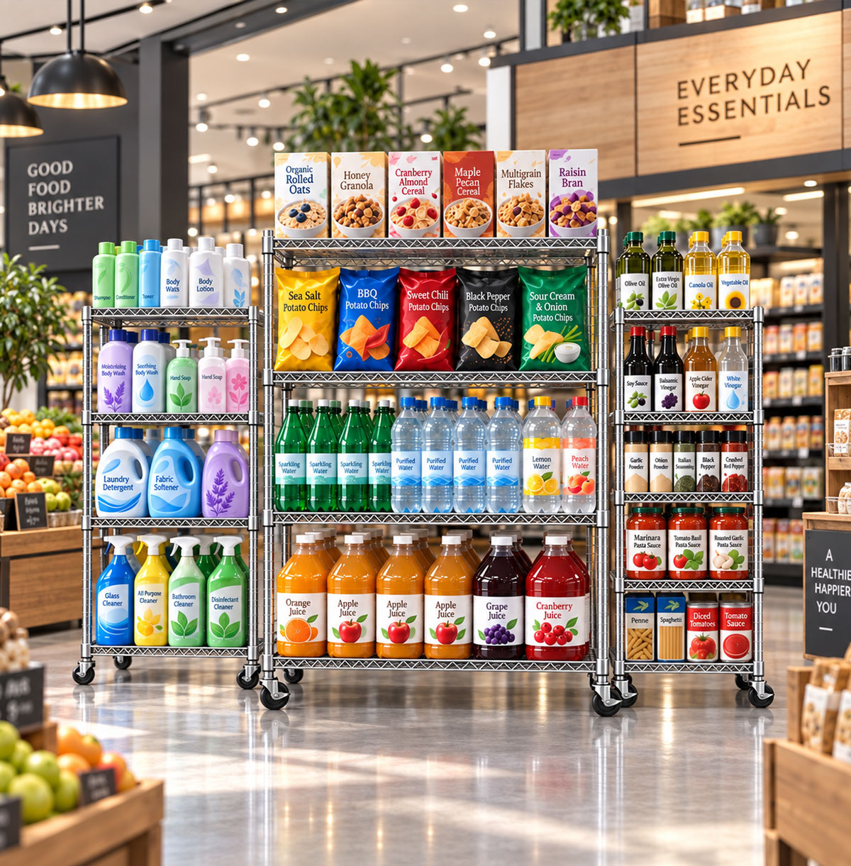 Retail Store Display Rolling Shelves Rack