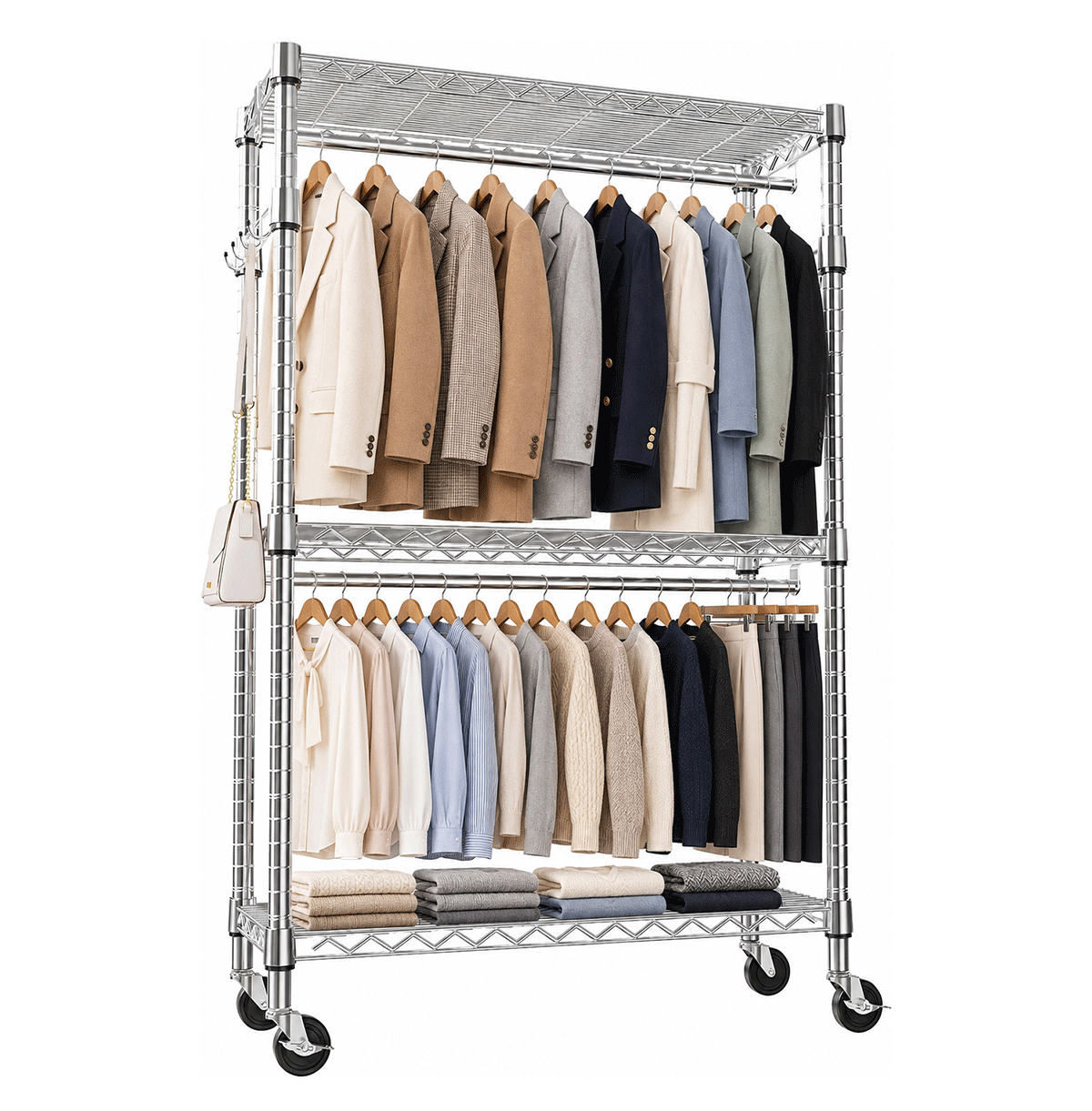 Heavy Duty 3 Tiers Rolling Garment Rack