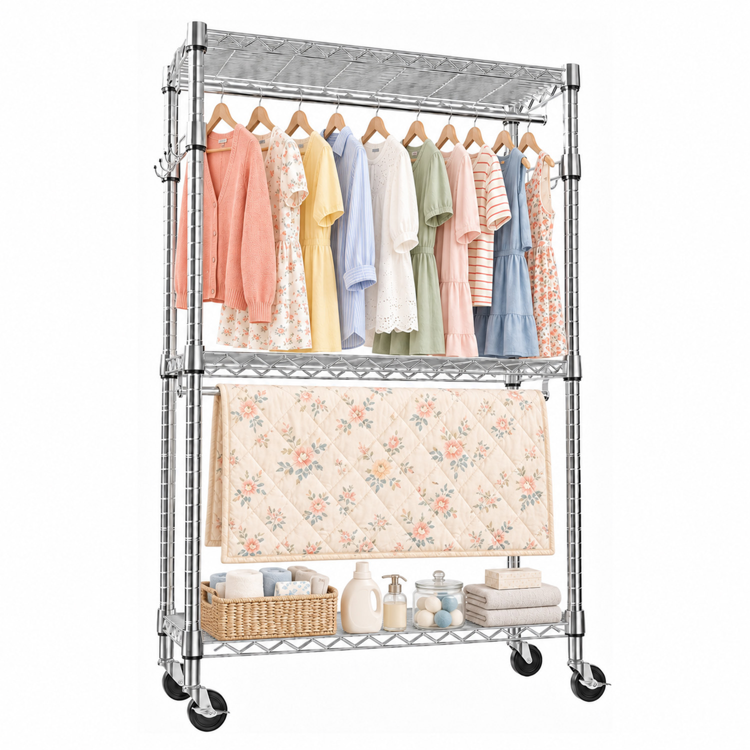 Heavy Duty 3 Tiers Rolling Garment Rack
