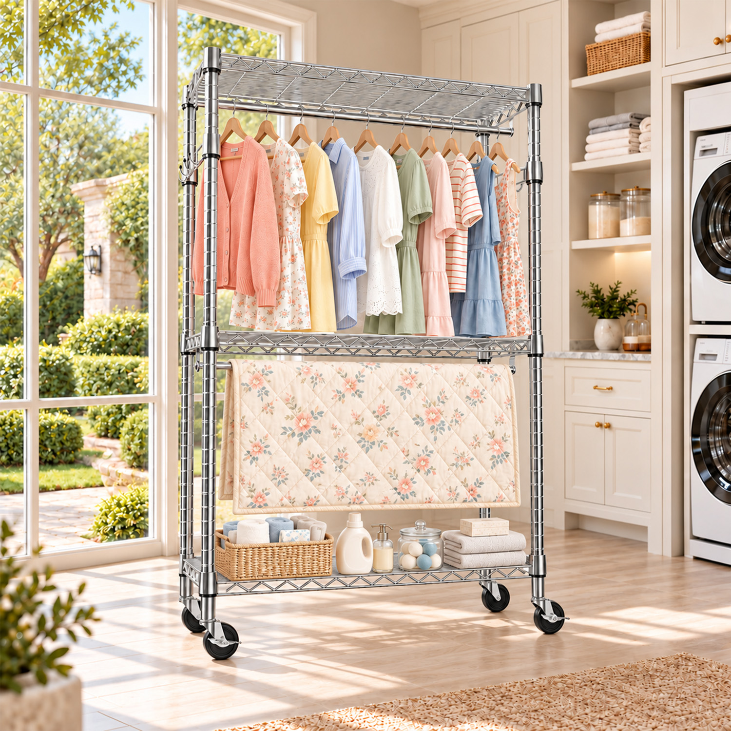 Heavy Duty 3 Tiers Rolling Garment Rack