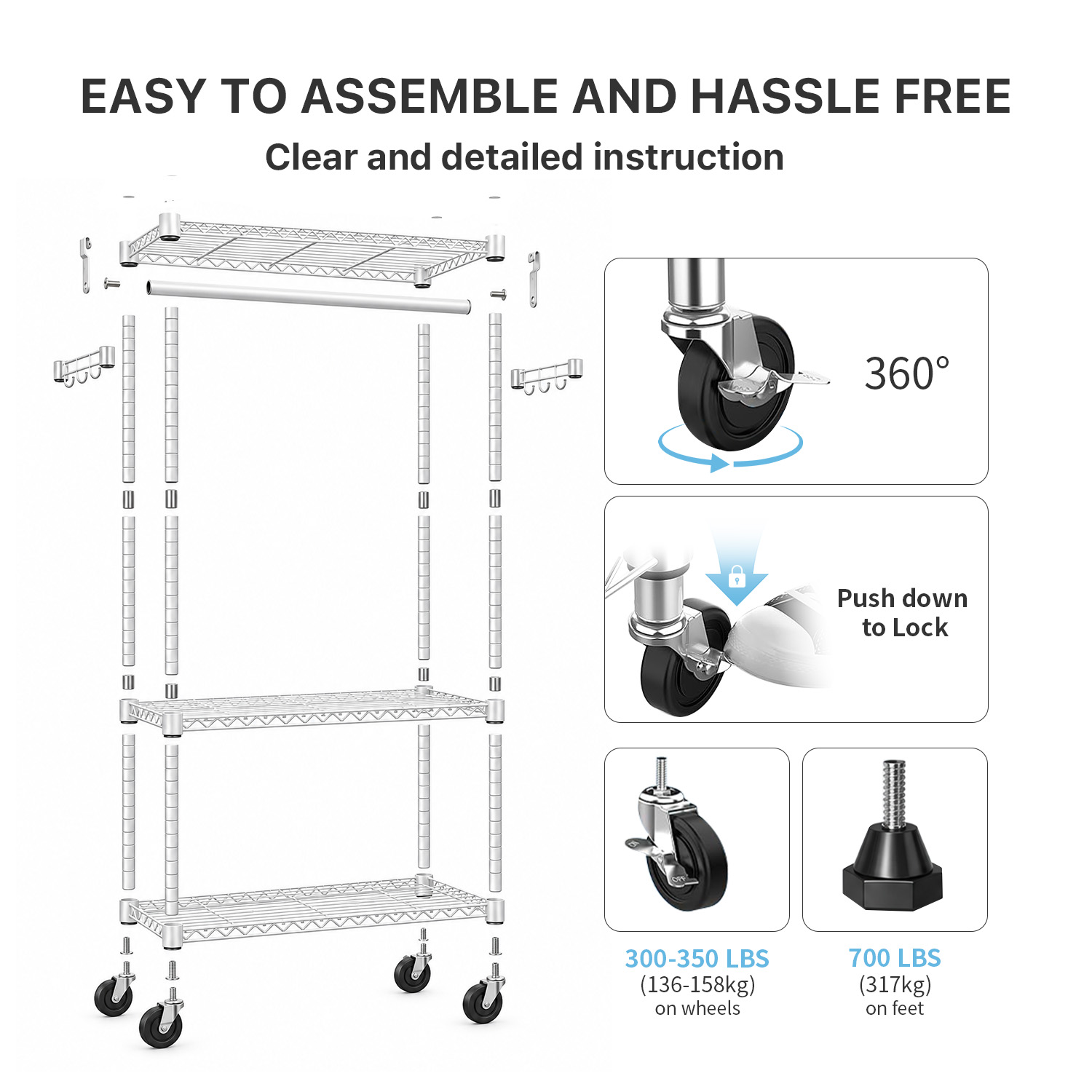 Adjustable Wire Shelving Clothes Rack with Rods