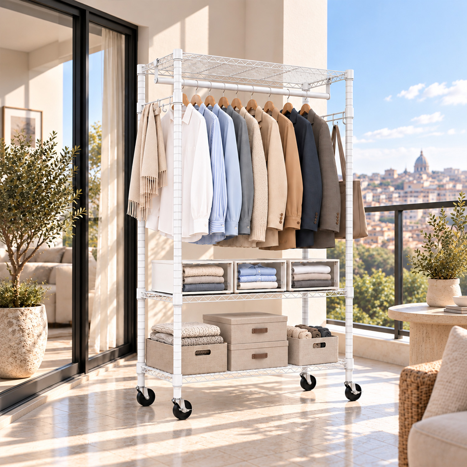 Adjustable Wire Shelving Clothes Rack with Rods