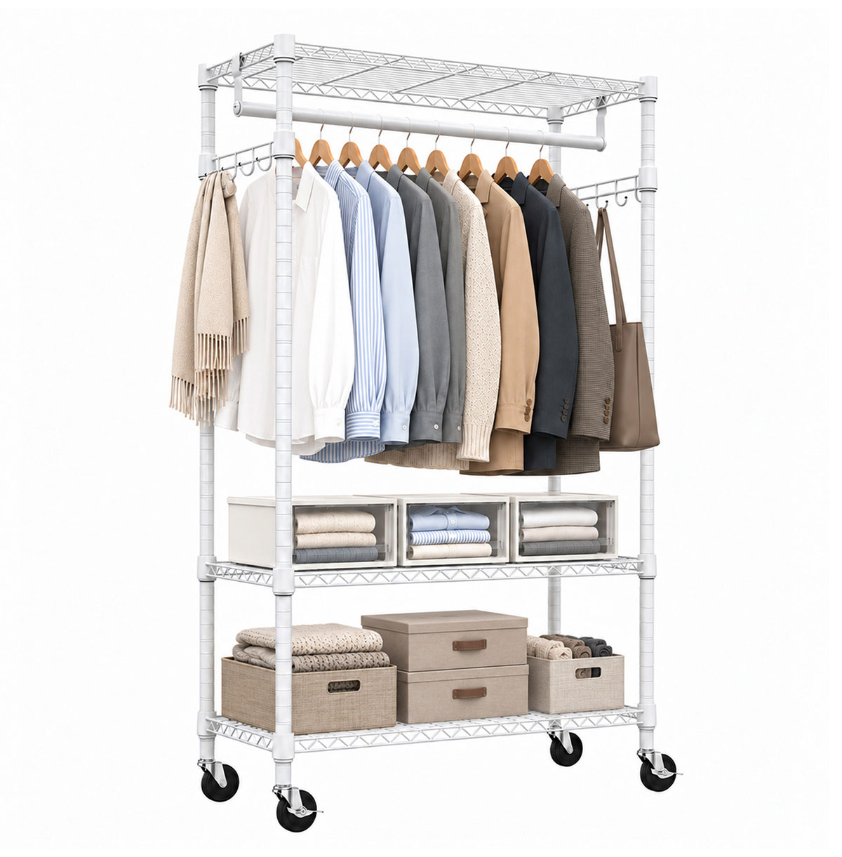 Adjustable Wire Shelving Clothes Rack with Rods