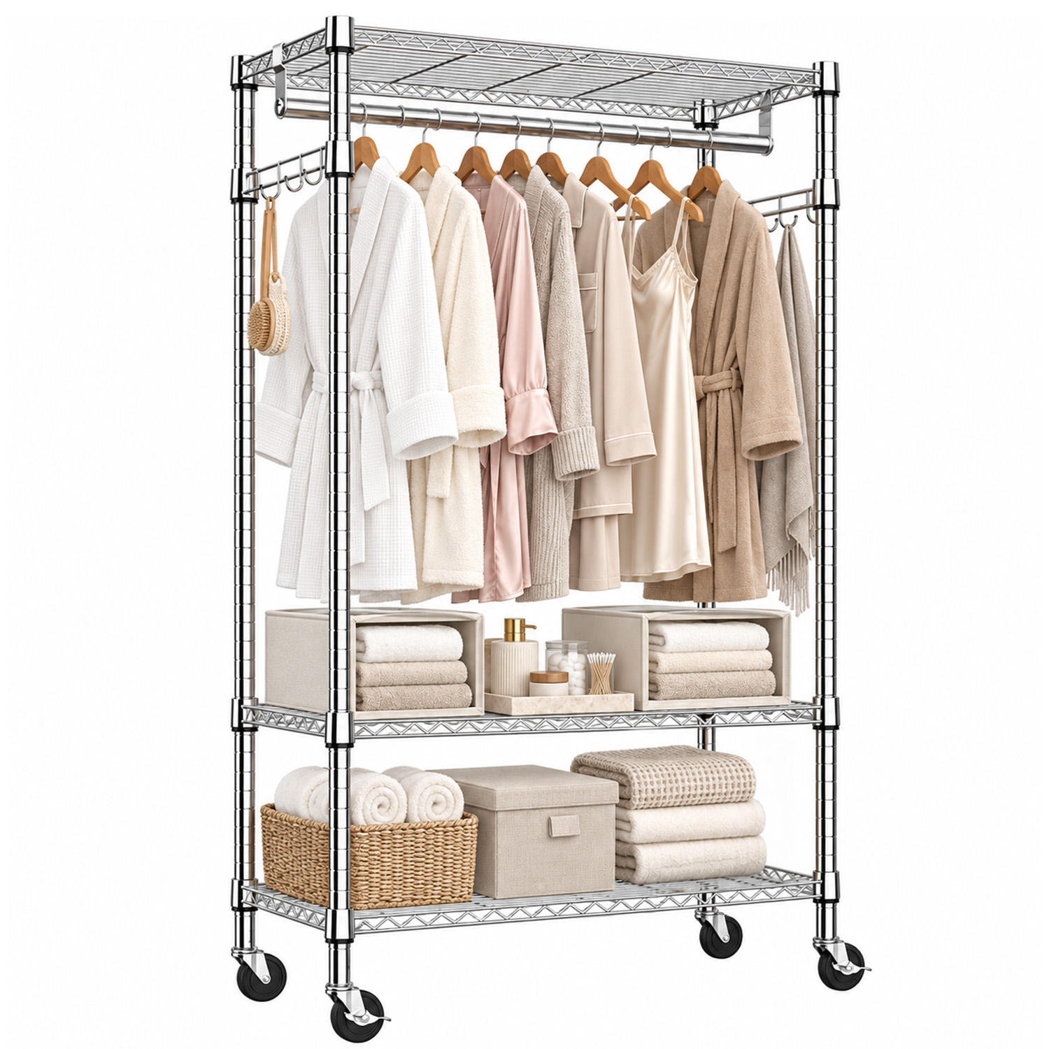 Chrome Heavy Duty Rolling Garment Rack