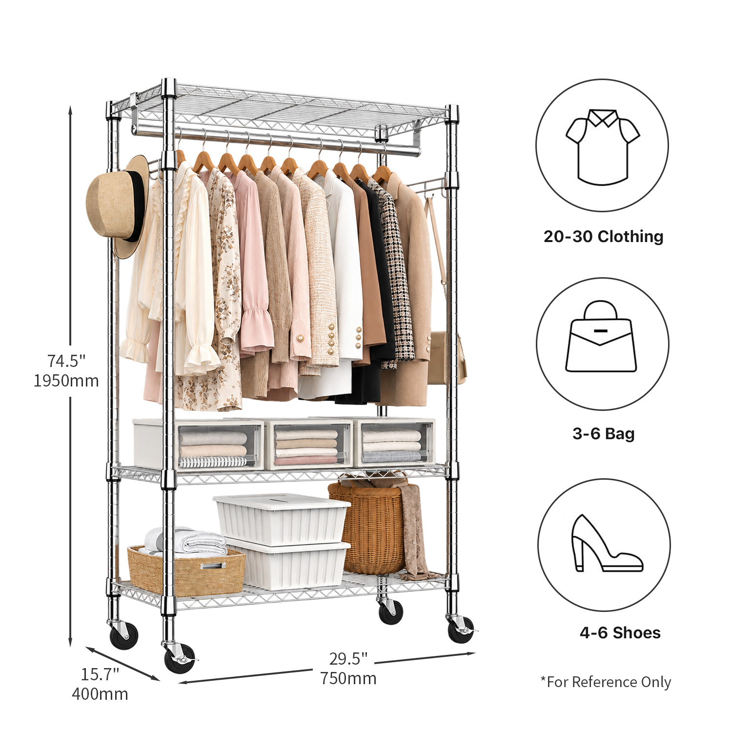 Chrome Heavy Duty Rolling Garment Rack