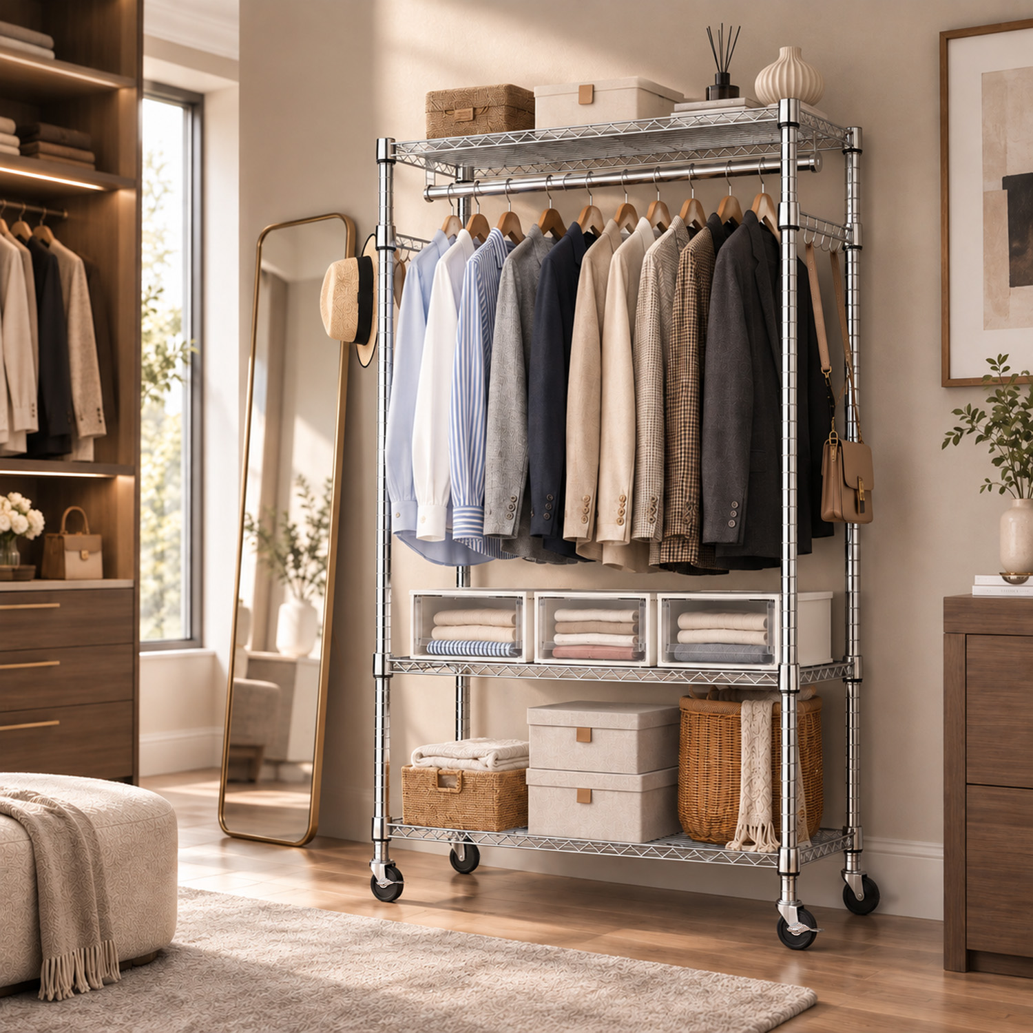 Chrome Heavy Duty Rolling Garment Rack