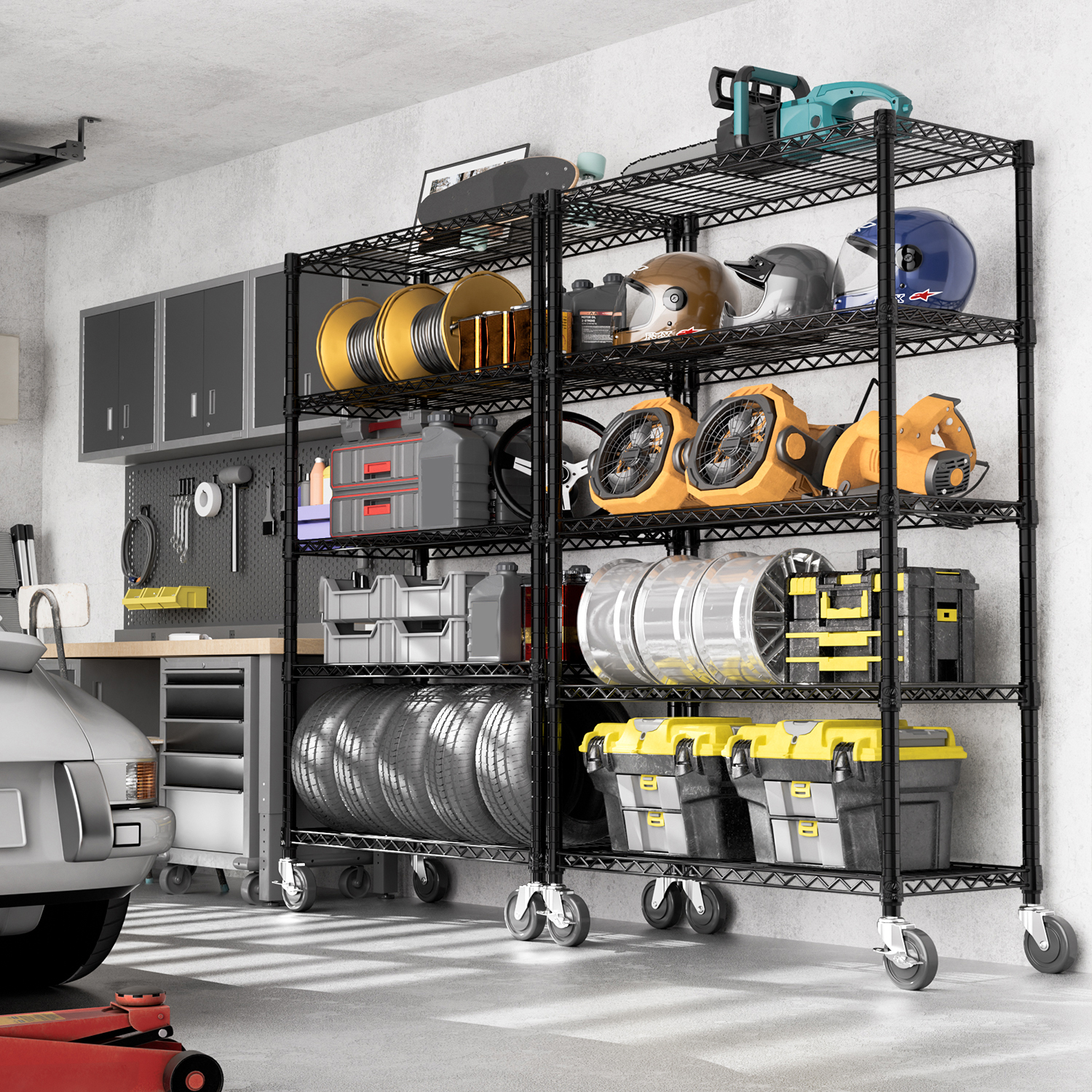 MZG 5-Shelf Storage Shelves with Wheels, Black