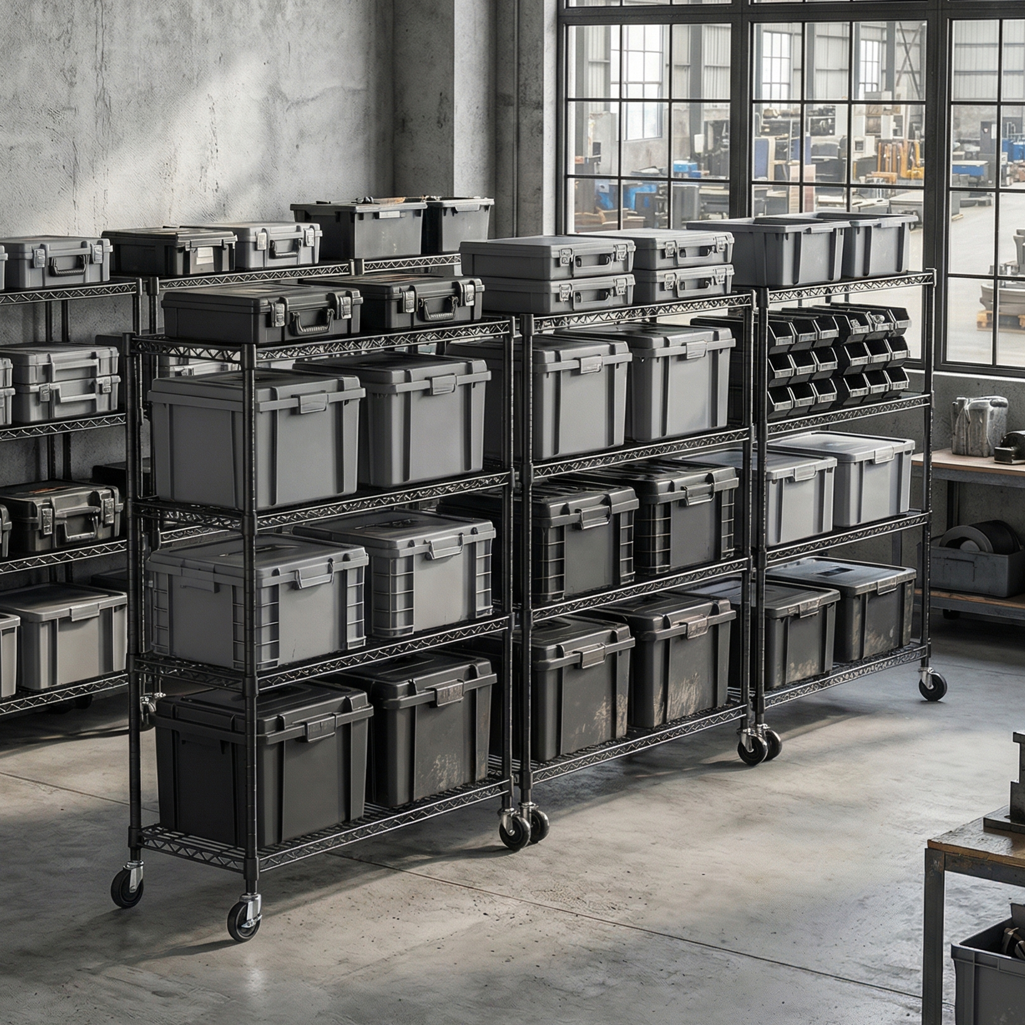Heavy Duty 4 Tier Black Wire Metal Shelving with Wheels